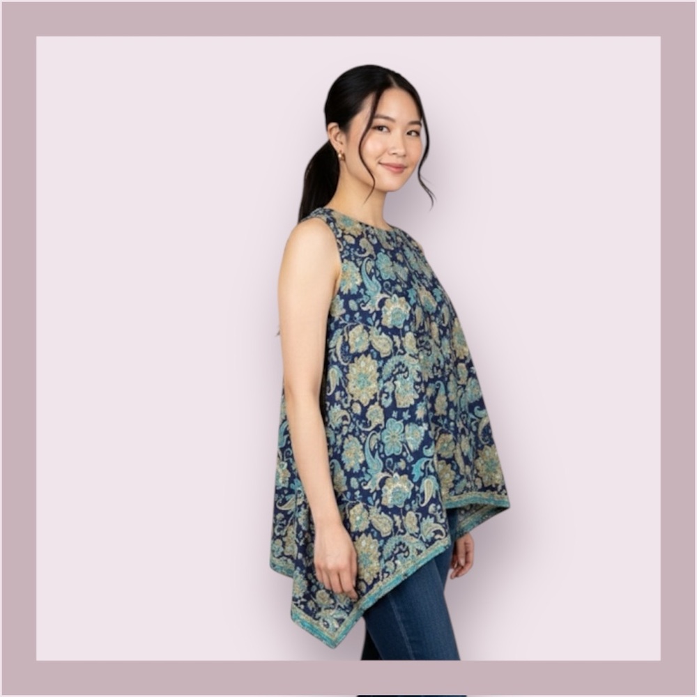 Cyn by Cynthia Mehra Asymmetrical Floral Sleeveless Blouse